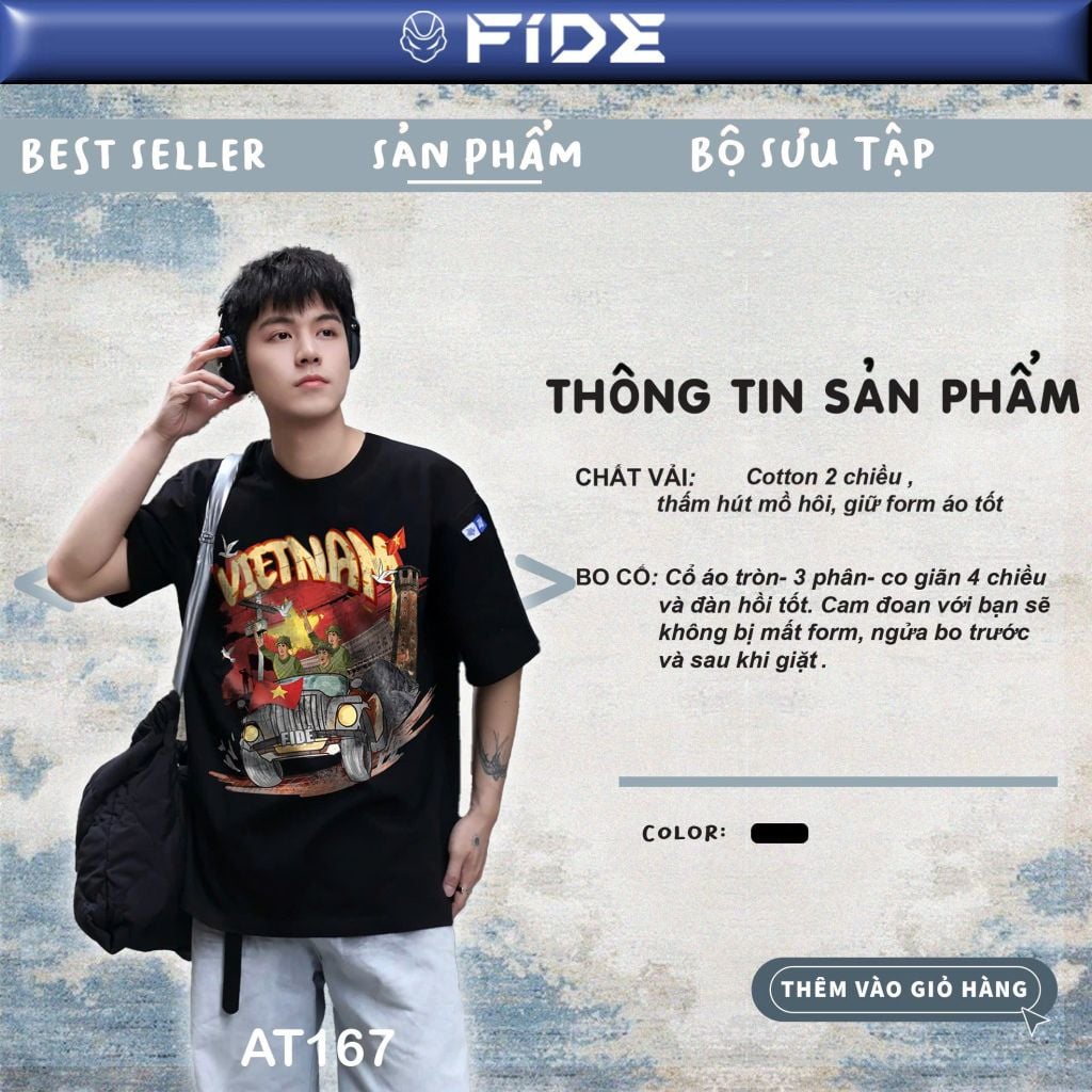 Áo thun FIDE Việt Nam phông unisex form rộng local brand nam nữ cổ tròn oversize - AT167