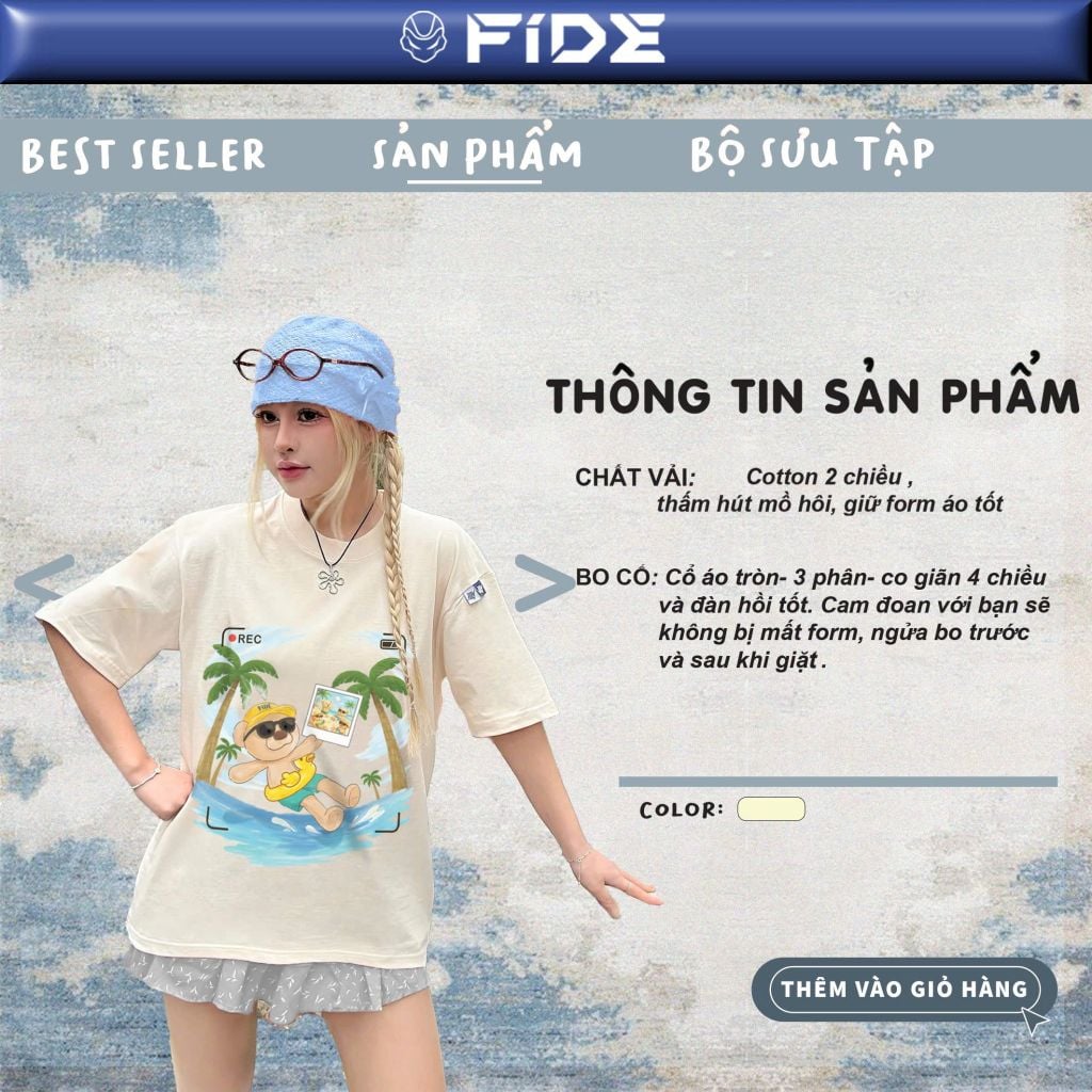 Áo thun FIDE JoyBear unisex form rộng đính gấu local brand cổ tròn oversize - AT178