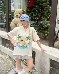 Áo thun FIDE JoyBear unisex form rộng đính gấu local brand cổ tròn oversize - AT178