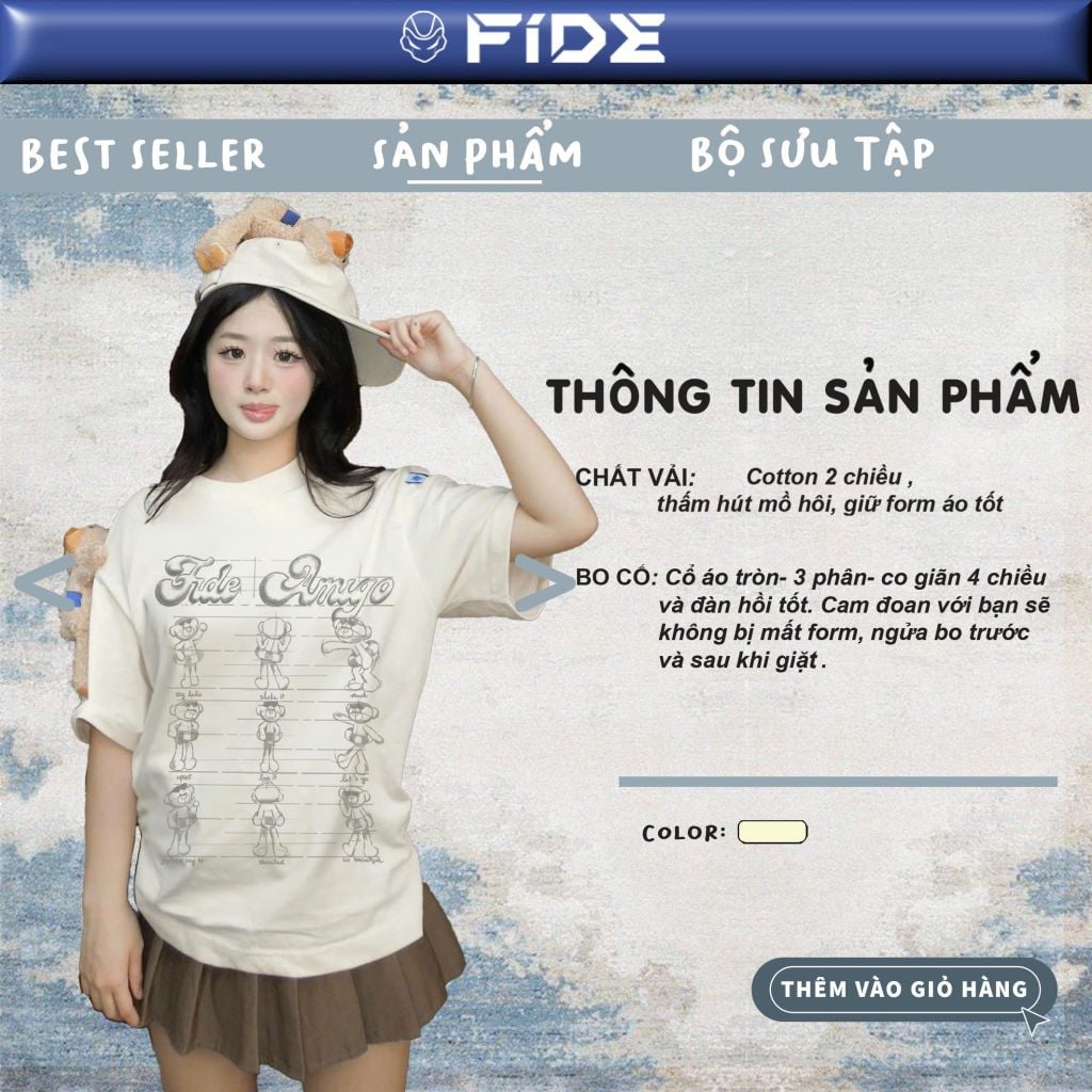 Áo thun FIDE JoyBear unisex form rộng đính gấu local brand cổ tròn oversize - AT177(Tặng gấu)