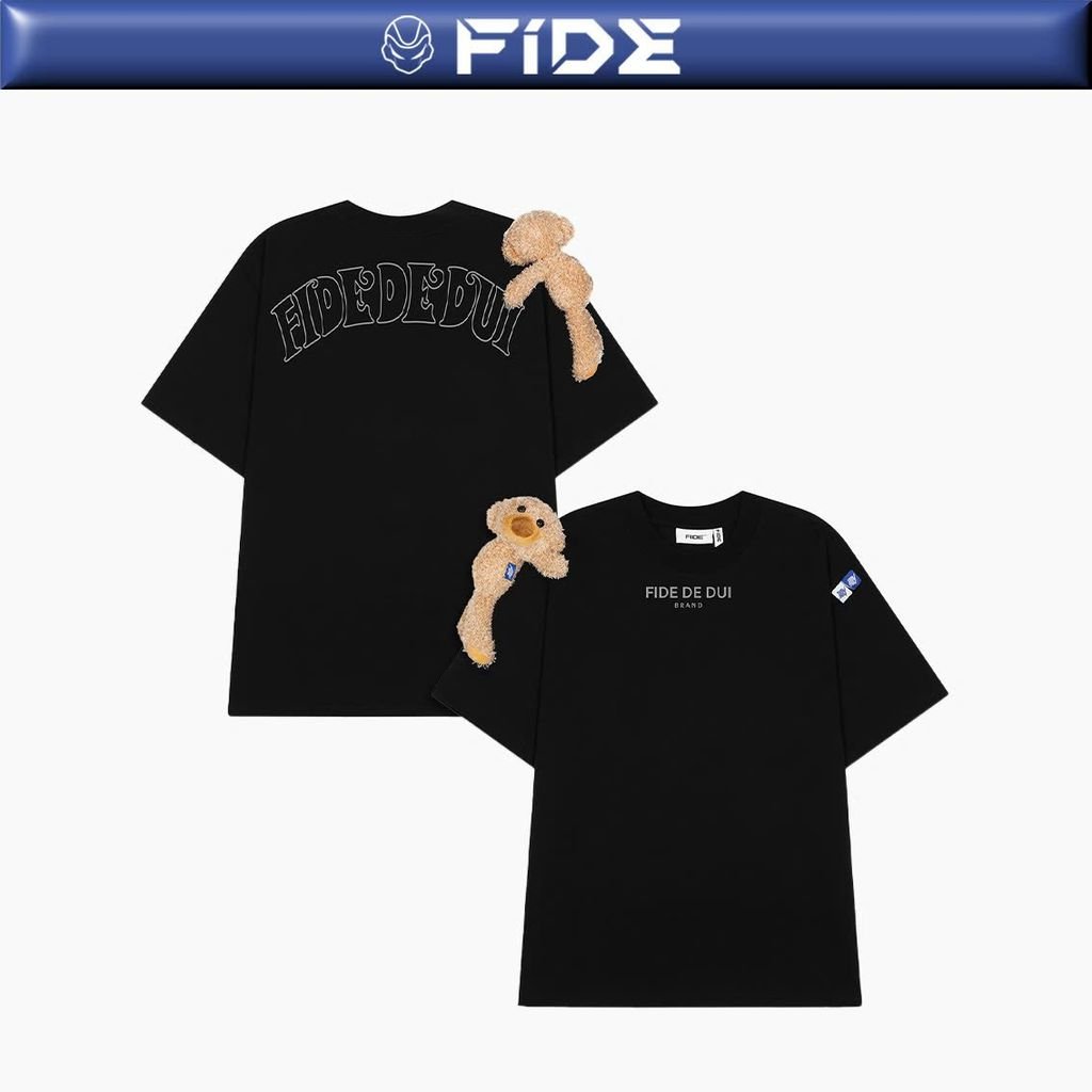 Áo thun FIDE JoyBear unisex form rộng đính gấu local brand cổ tròn oversize Teddy - AT182(Tặng gấu)