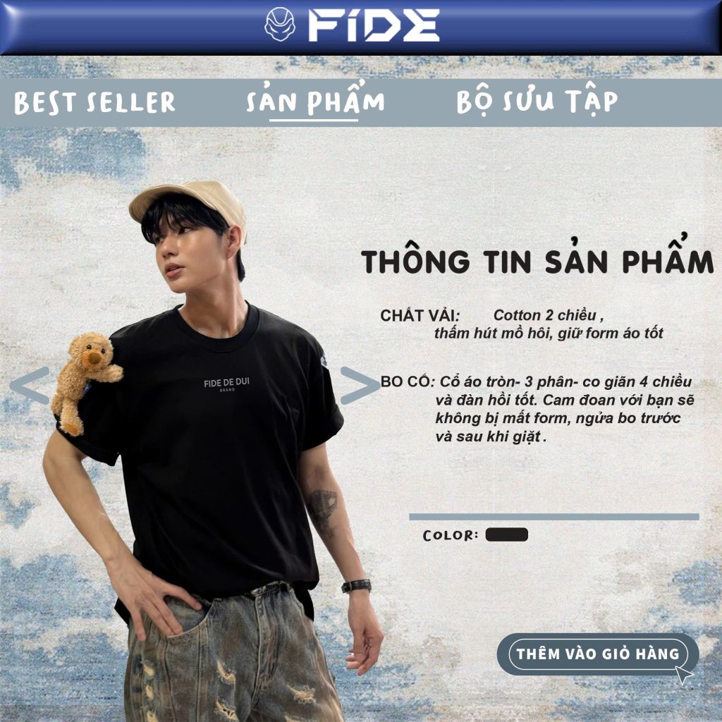 Áo thun FIDE JoyBear unisex form rộng đính gấu local brand cổ tròn oversize Teddy - AT182(Tặng gấu)