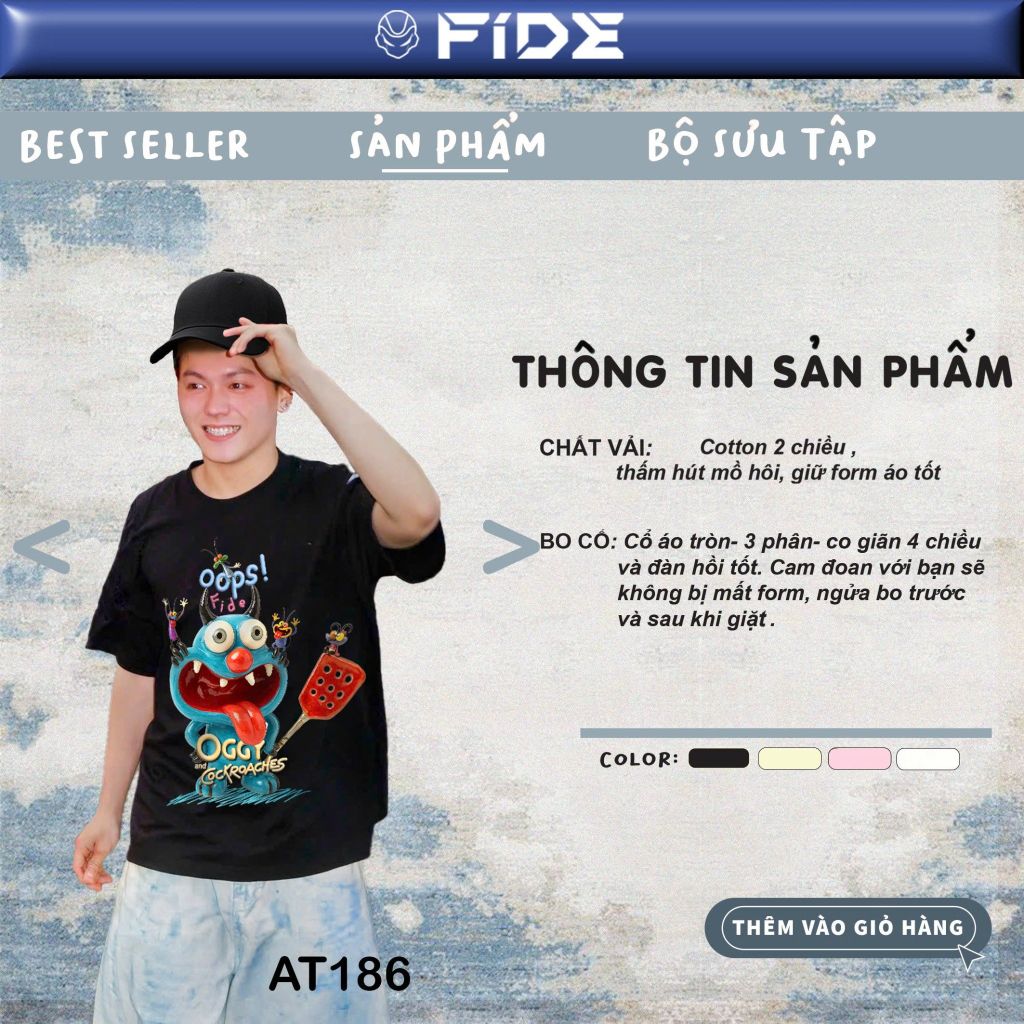 Áo thun FIDE Oggy unisex form rộng đính gấu local brand cổ tròn oversize- AT186