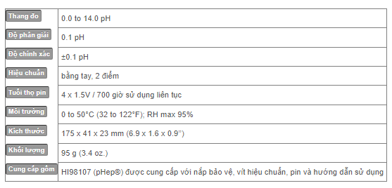  Bút Đo pH Cầm Tay Hanna Model HI98107 