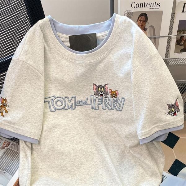  Áo Thun Tay Ngắn Thêu Tom & Jerry 