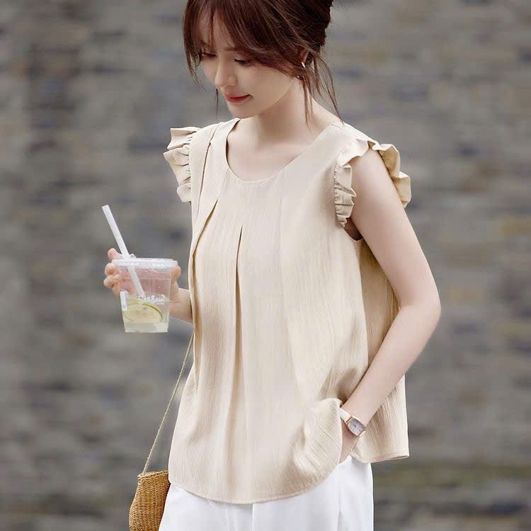  Áo kiểu sát nách form rộng viền bèo tay 