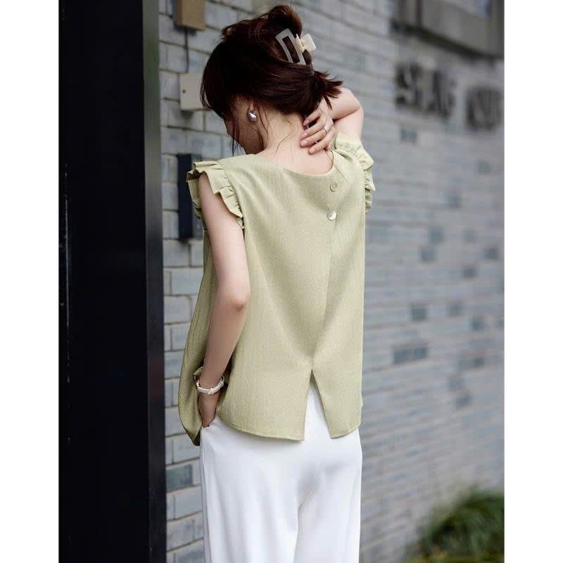  Áo kiểu sát nách form rộng viền bèo tay 