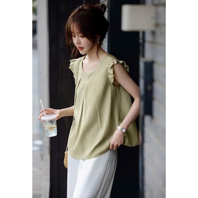  Áo kiểu sát nách form rộng viền bèo tay 