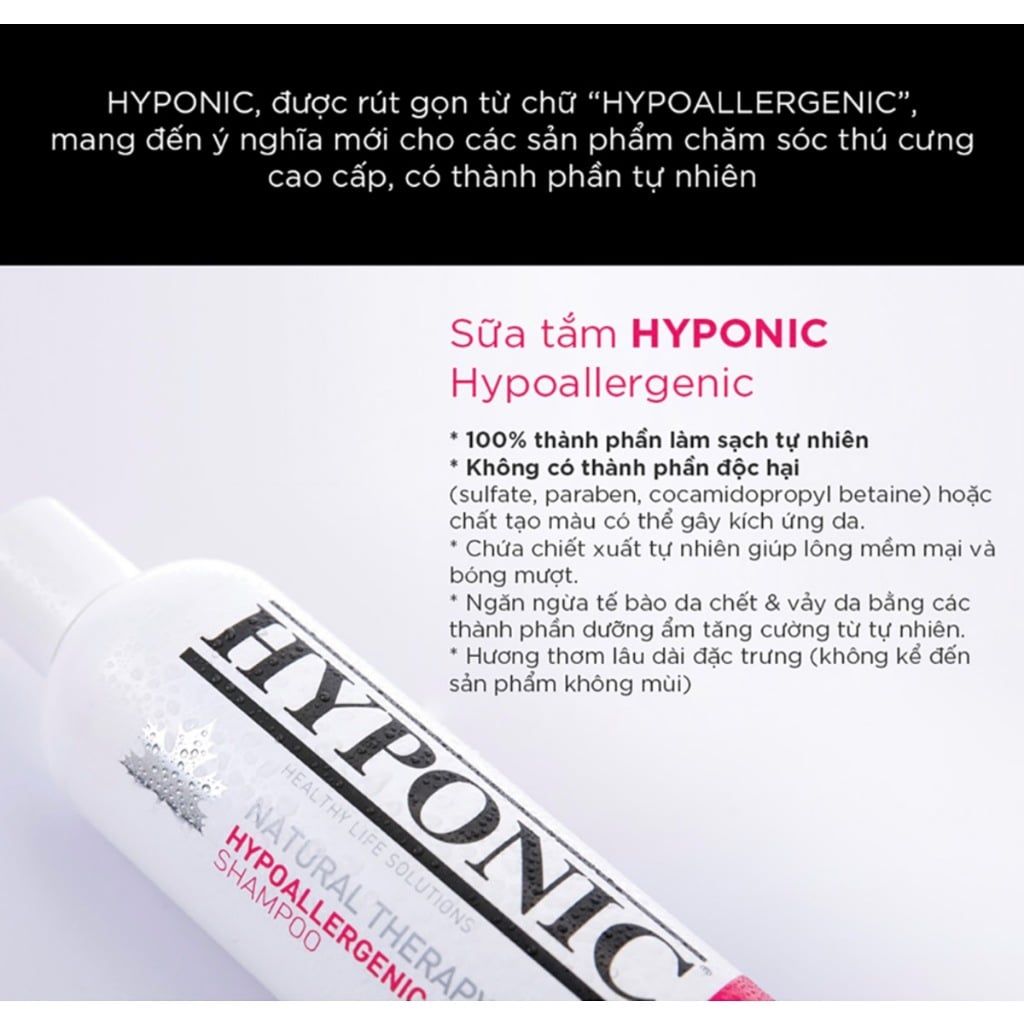  Sữa tắm cho mèo cao cấp HYPONIC Hypoallergenic, mùi thơm tinh tế từ thiên nhiên 