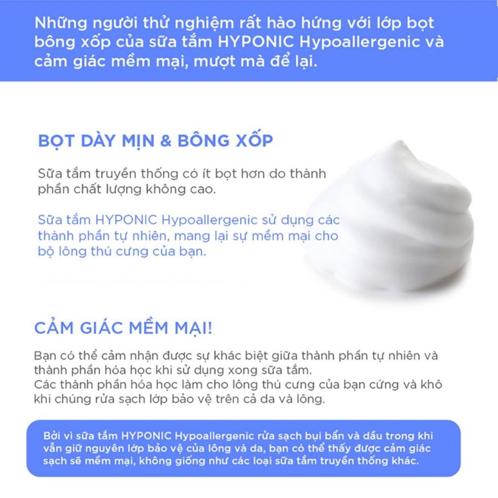  Sữa tắm cho mèo cao cấp HYPONIC Hypoallergenic, mùi thơm tinh tế từ thiên nhiên 