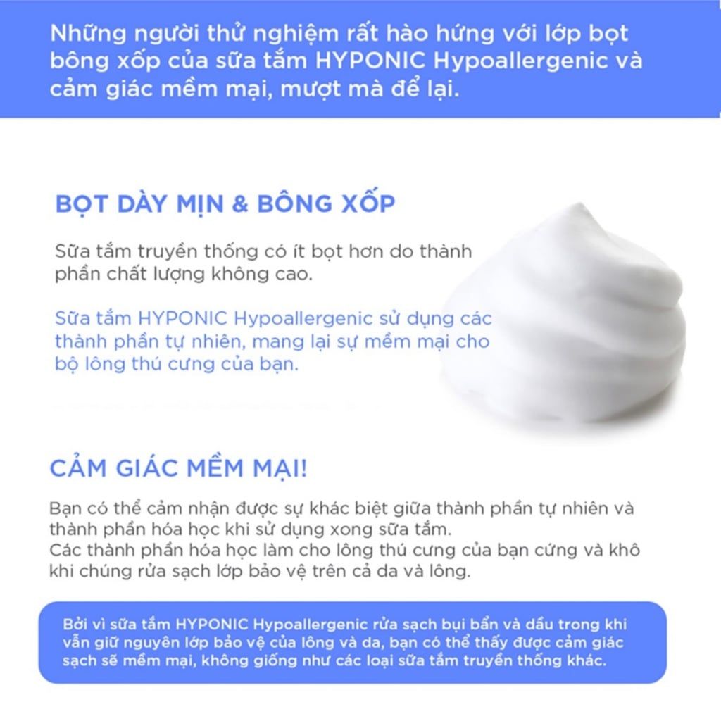  Sữa tắm cho chó cao cấp HYPONIC Hypoallergenic, dưỡng da và làm mượt lông cho mọi loại chó 