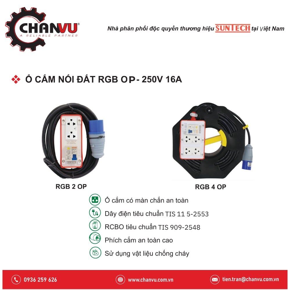  Ổ cắm điện đầu cắm tròn Suntech có aptomat chống giật RGB 4 OP-2520 