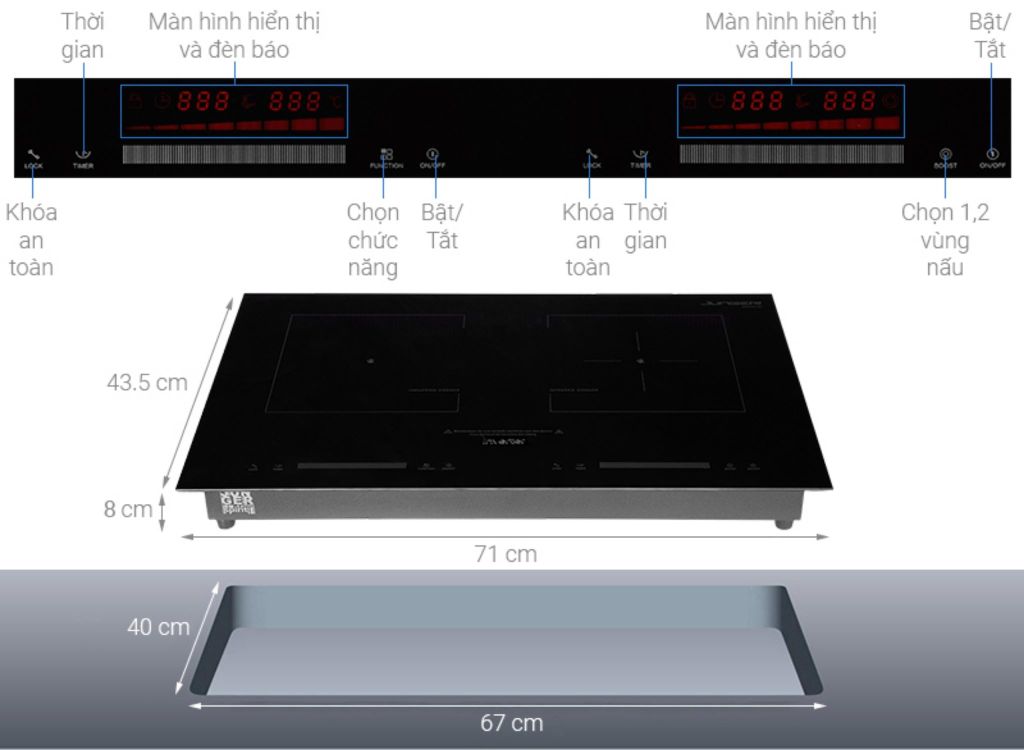 Bếp từ kết hợp hồng ngoại 2 vùng nấu Junger SIS-66