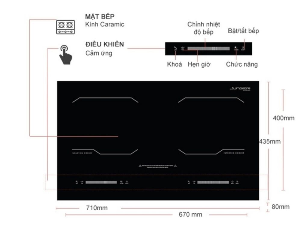 Bếp từ kết hợp hồng ngoại 2 vùng nấu Junger MK-24
