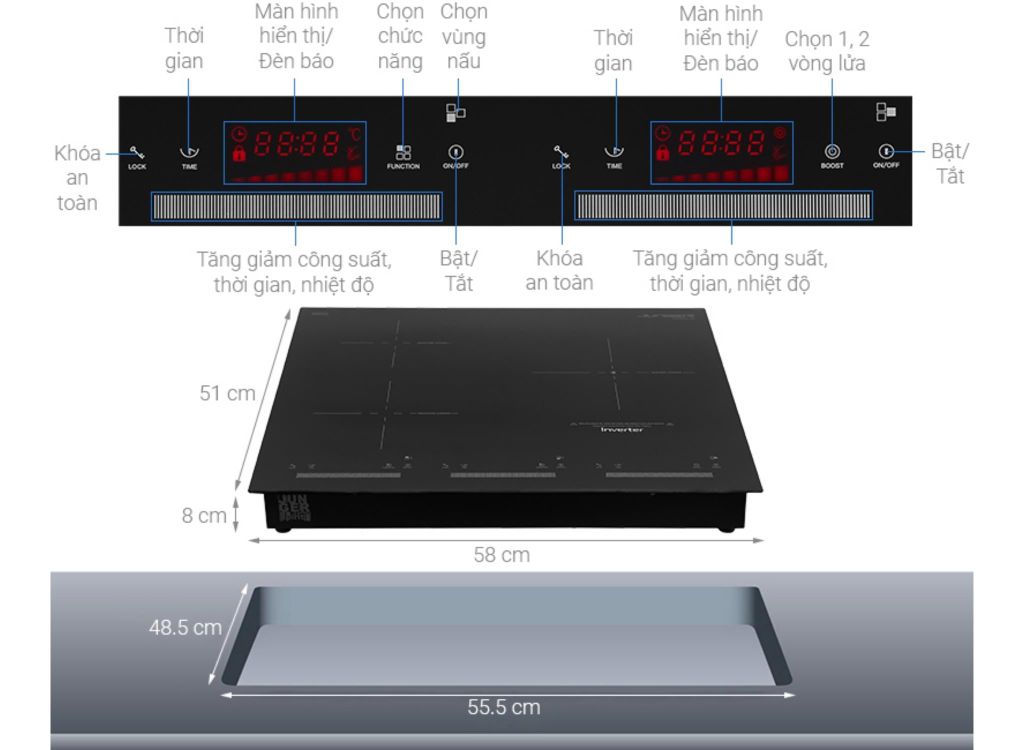 Bếp từ kết hợp hồng ngoại 3 vùng nấu Junger CEJ-300-IIF