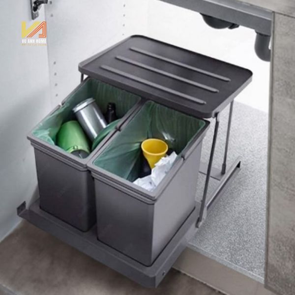 Thùng Rác Đôi 14L Cánh Mở (2*7L) Ray Bi Garis GW03.14