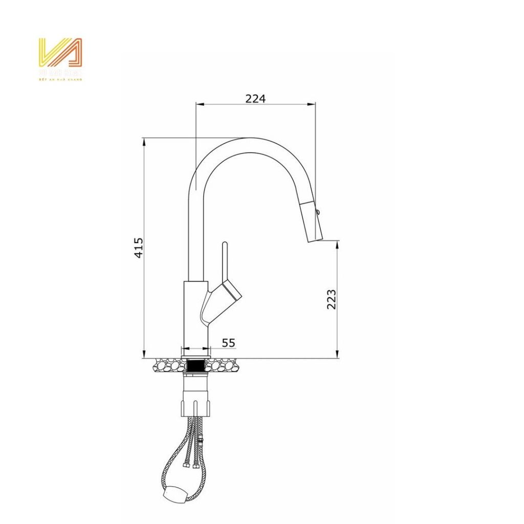 Vòi Rửa Bát Rút Dây Ponte Chrome Konox KN-PONTECHROME