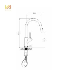 Vòi Rửa Bát Rút Dây Ponte Chrome Konox KN-PONTECHROME