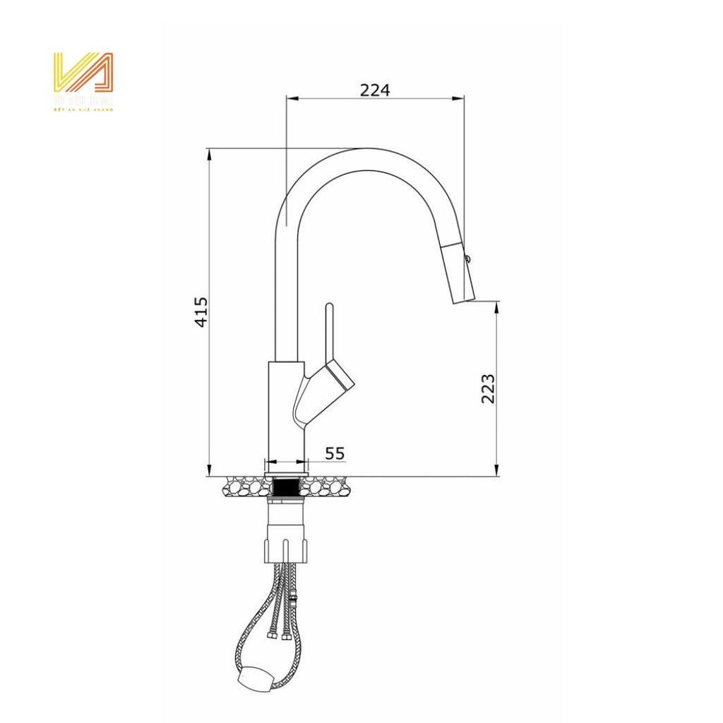 Vòi Rửa Bát Rút Dây Ponte Nickel Konox KN-PONTENICKEL