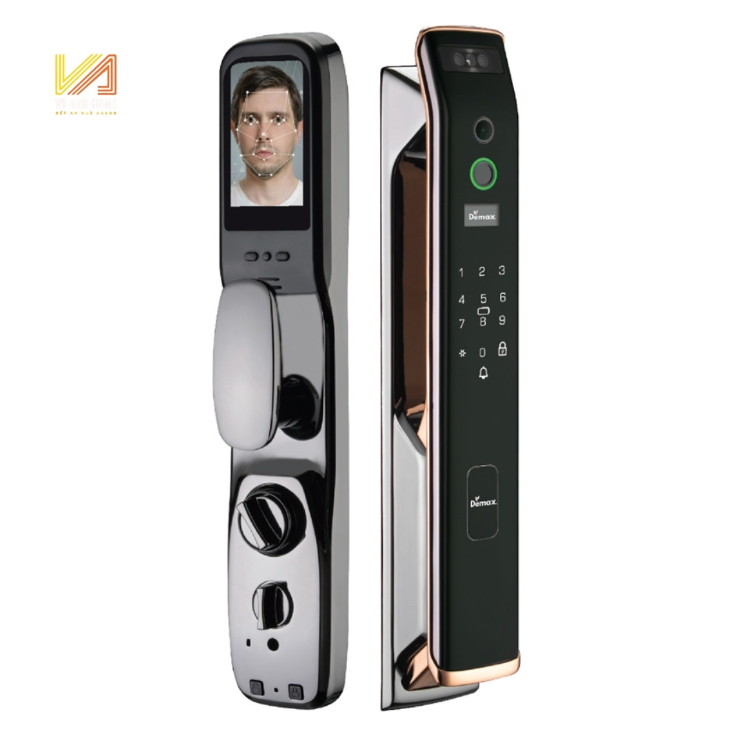 Khóa Thông Minh Nhận Diện Khuôn Mặt Face ID_3D Demax Màu Xám Chì Viền Đồng Đỏ SL999LG