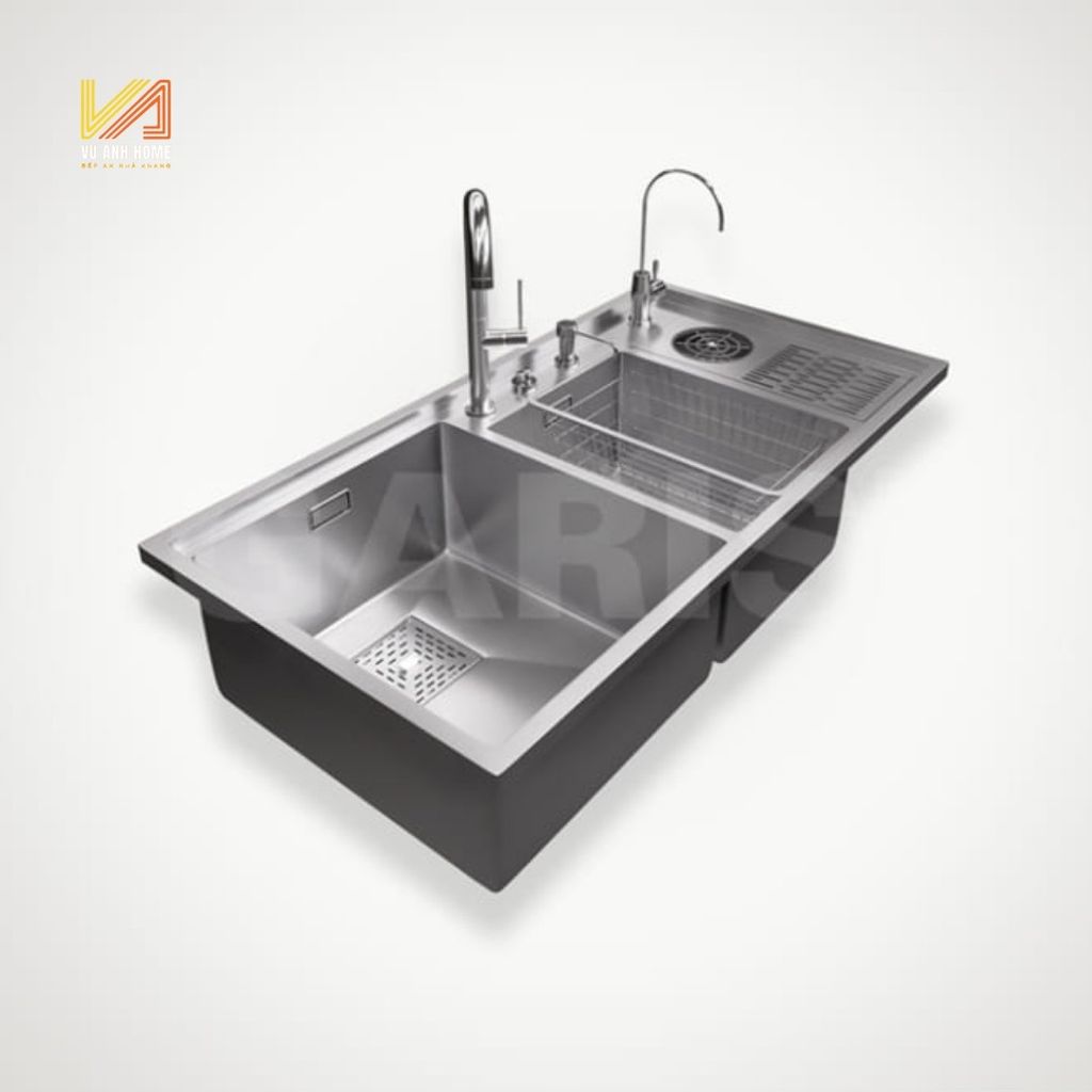 Chậu Rửa 2 Hố Lệch Có Máy Rửa Cốc, Chén Garis MS22.96