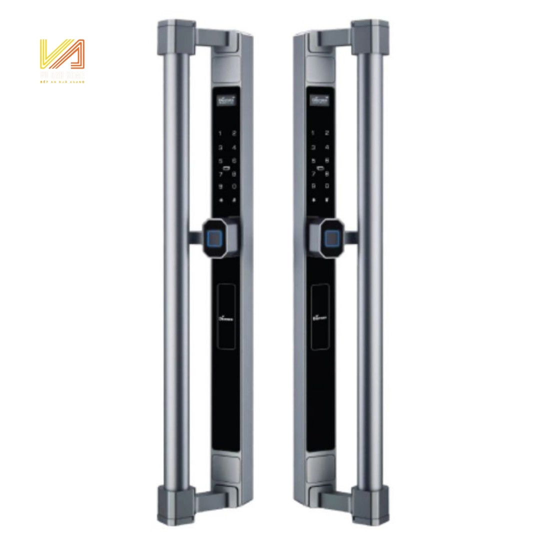 Khóa Thông Minh Vân Tay Hai Mặt Màu Xám Ánh Sao Demax SL808GS LUX REMOT