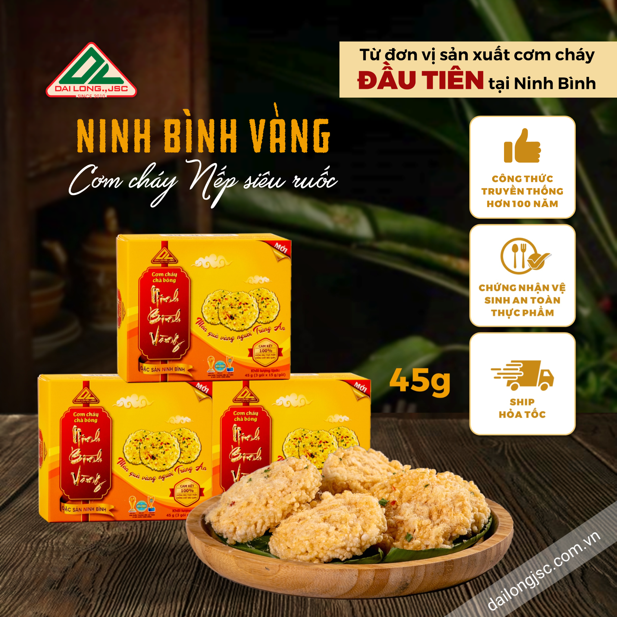  Cơm cháy Ninh Bình Vàng chà bông 45 g (3 gói x 15 g/ gói) 