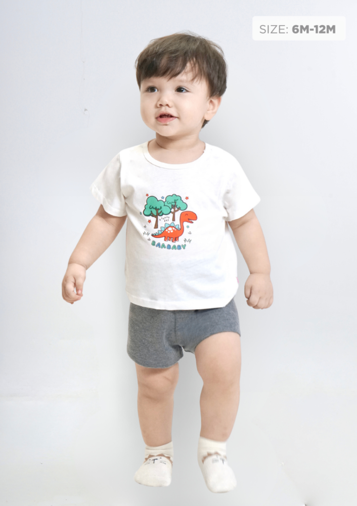 Set Thun Kiểu Sơ Sinh Bé Trai Trắng Phối Xám Khủng Long