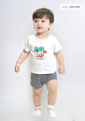 Set Thun Kiểu Sơ Sinh Bé Trai Trắng Phối Xám Khủng Long