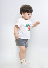 Set Thun Kiểu Sơ Sinh Bé Trai Trắng Phối Xám Khủng Long