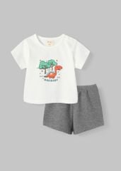 Set Thun Kiểu Sơ Sinh Bé Trai Trắng Phối Xám Khủng Long