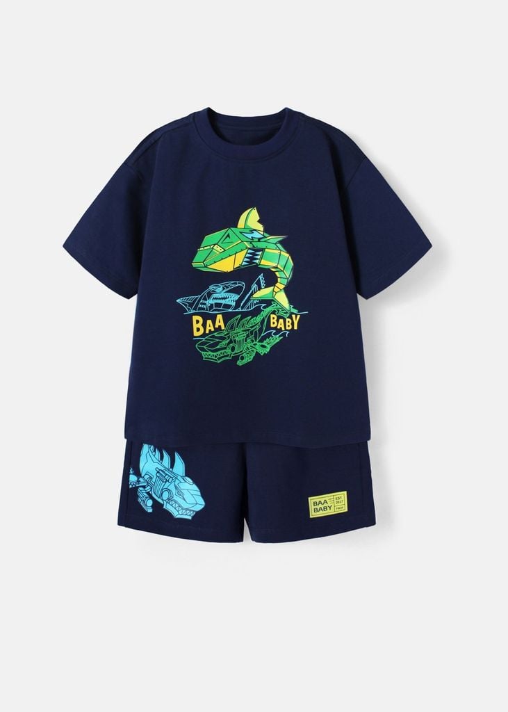 Set Thun Form Rộng Bé Trai 210gsm Navy Cá Mập