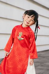 Hoa Quả - Set Áo Dài Thêu Cao Cấp Bé Gái Đỏ