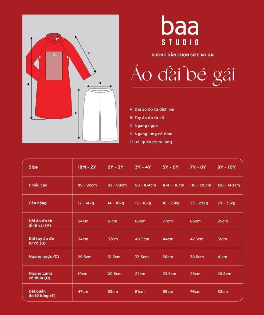 Hoa Quả - Set Áo Dài Thêu Cao Cấp Bé Gái Đỏ