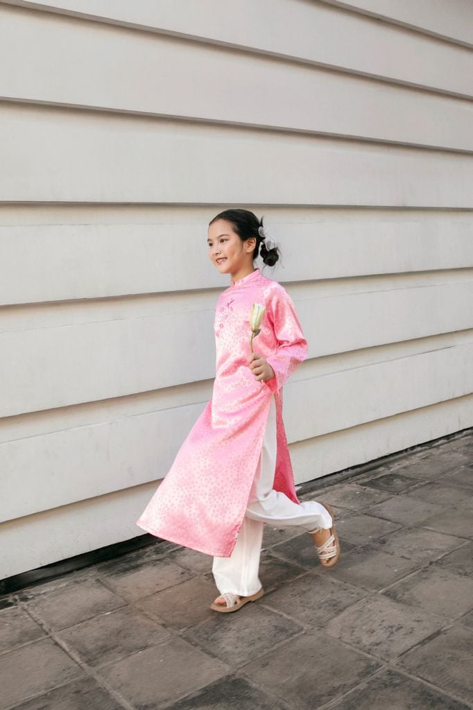 Hoa Xuân - Set Áo Dài Thêu Cao Cấp Bé Gái Hồng