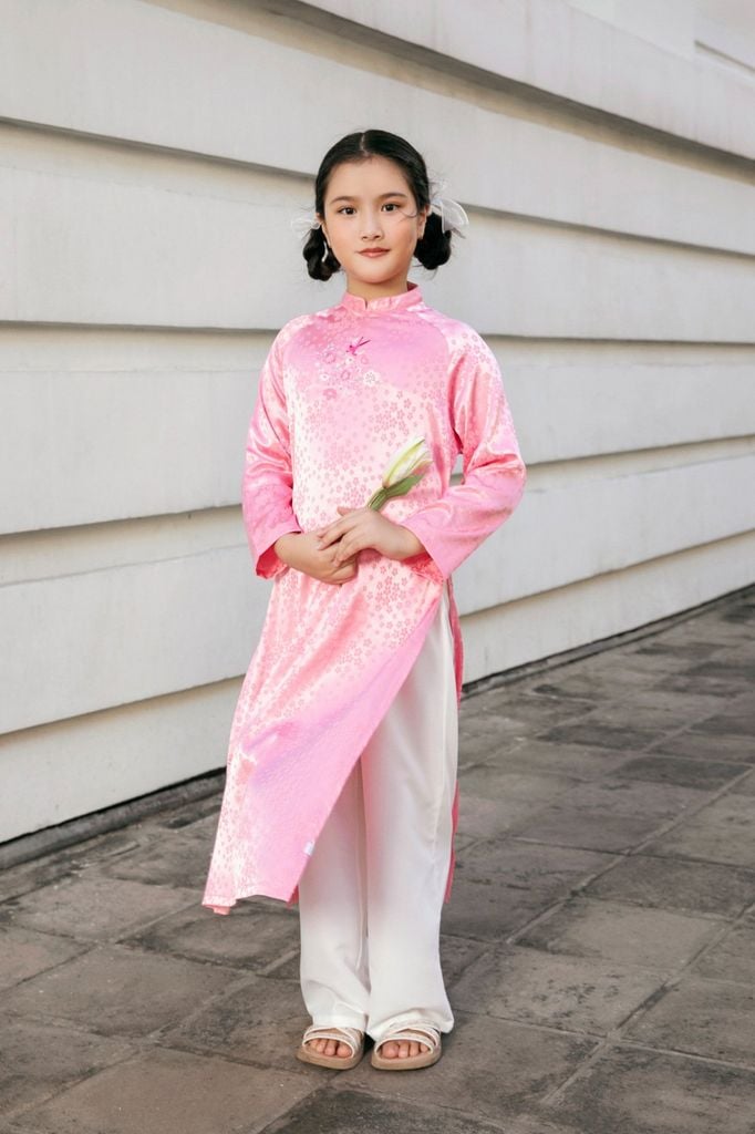 Hoa Xuân - Set Áo Dài Thêu Cao Cấp Bé Gái Hồng