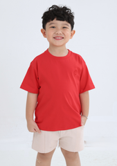 Áo Thun Form Rộng Bé Trai 210gsm Đỏ Thêu Logo