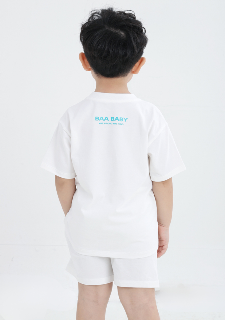 Set Thun Form Rộng Bé Trai 210gsm Trắng Xe Đua