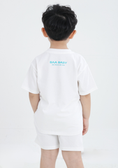 Set Thun Form Rộng Bé Trai 210gsm Trắng Xe Đua