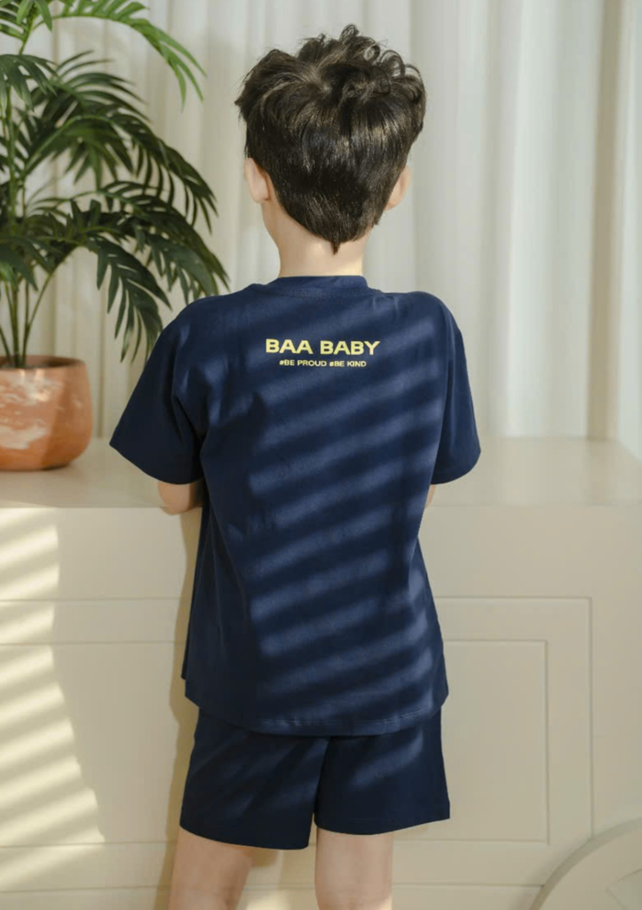Set Thun Form Rộng Bé Trai 210gsm Navy Cá Mập