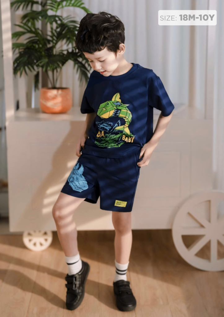 Set Thun Form Rộng Bé Trai 210gsm Navy Cá Mập