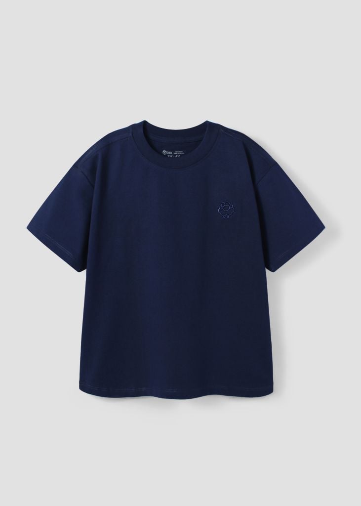 Áo Thun Form Rộng Bé Trai 210gsm Xanh Thêu Logo 02
