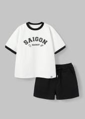 Set Thun Form Rộng Bé Trai Trắng Phối Đen Saigon