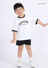 Set Thun Form Rộng Bé Trai Trắng Phối Đen Saigon