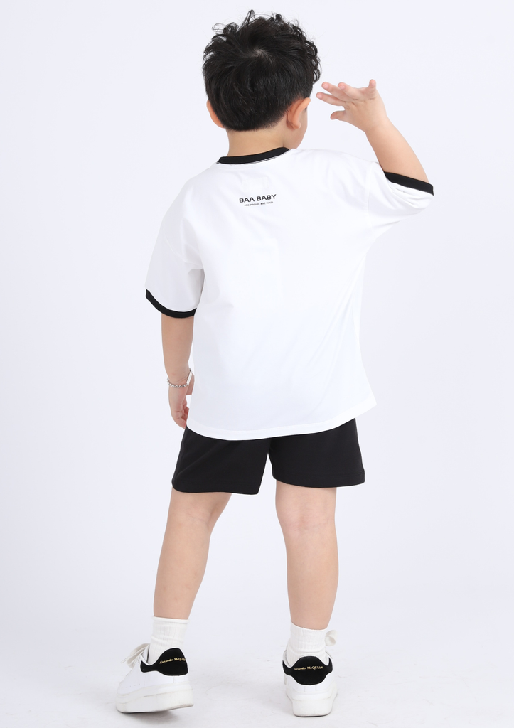 Set Thun Form Rộng Bé Trai Trắng Phối Đen Saigon