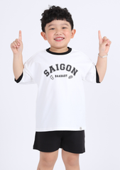 Set Thun Form Rộng Bé Trai Trắng Phối Đen Saigon