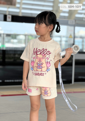 Set Thun Form Rộng Bé Gái 210gsm Kem Capybara