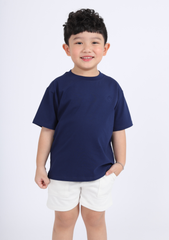 Áo Thun Form Rộng Bé Trai 210gsm Xanh Thêu Logo 02