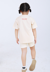 Set Thun Form Rộng Bé Gái 210gsm Kem Capybara & Hamburger