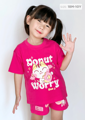 Set Thun Form Rộng Bé Gái 210gsm Hồng Mèo Donut